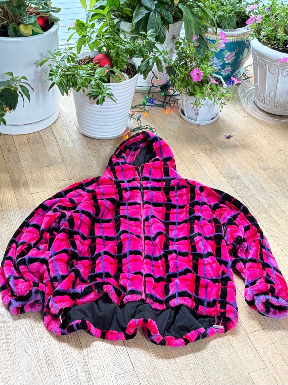UGG Hot Pink, Black & Purple Plush Zip Jacket